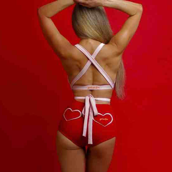 girl on fire pink keni bra and hearts on fire shorts