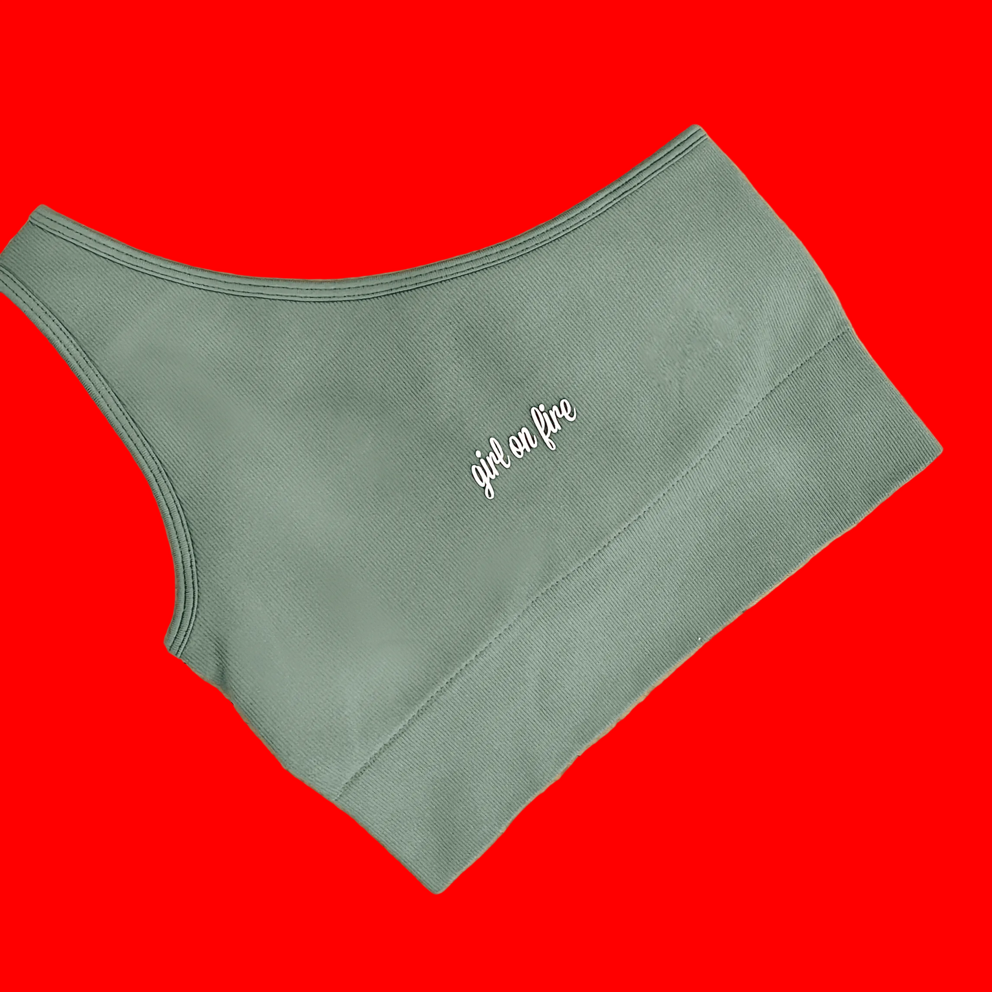 Girl On Fire One Shoulder Yoga Gym Top in Olive