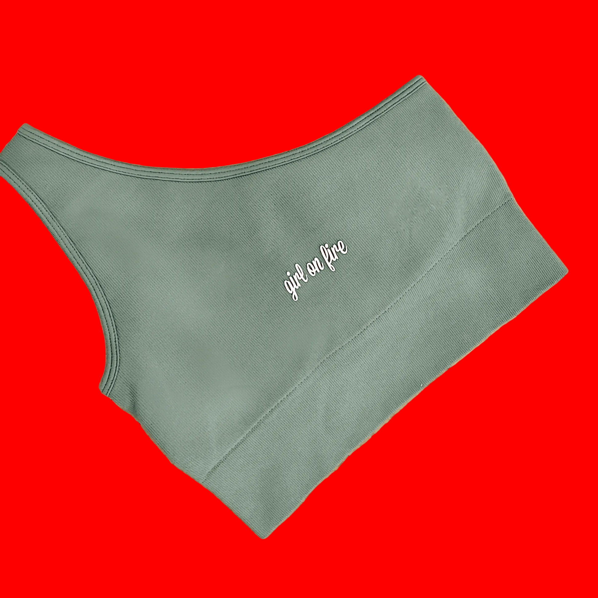 Girl On Fire One Shoulder Yoga Gym Top in Olive