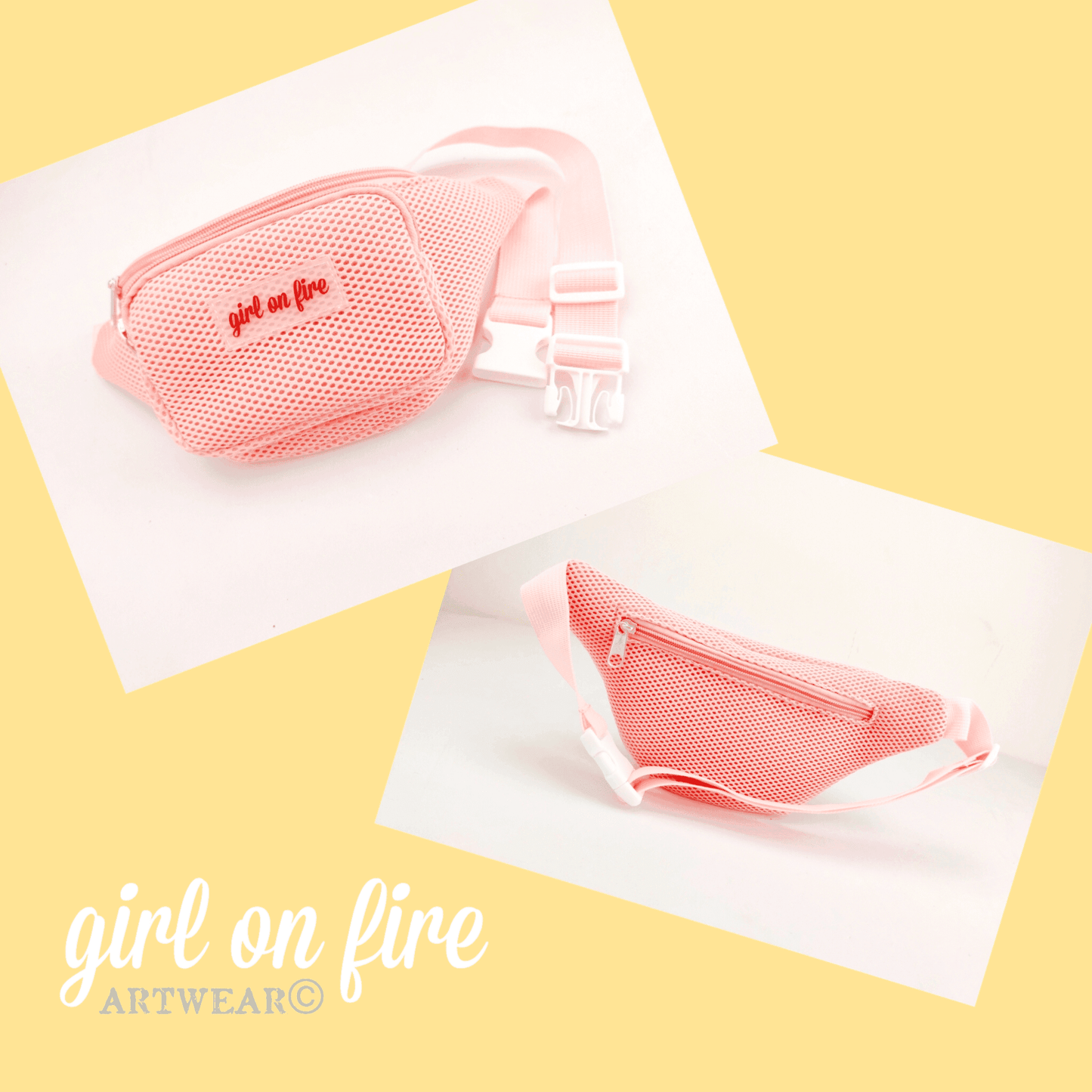 girl on fire artwear  crossbody waist bag in pink