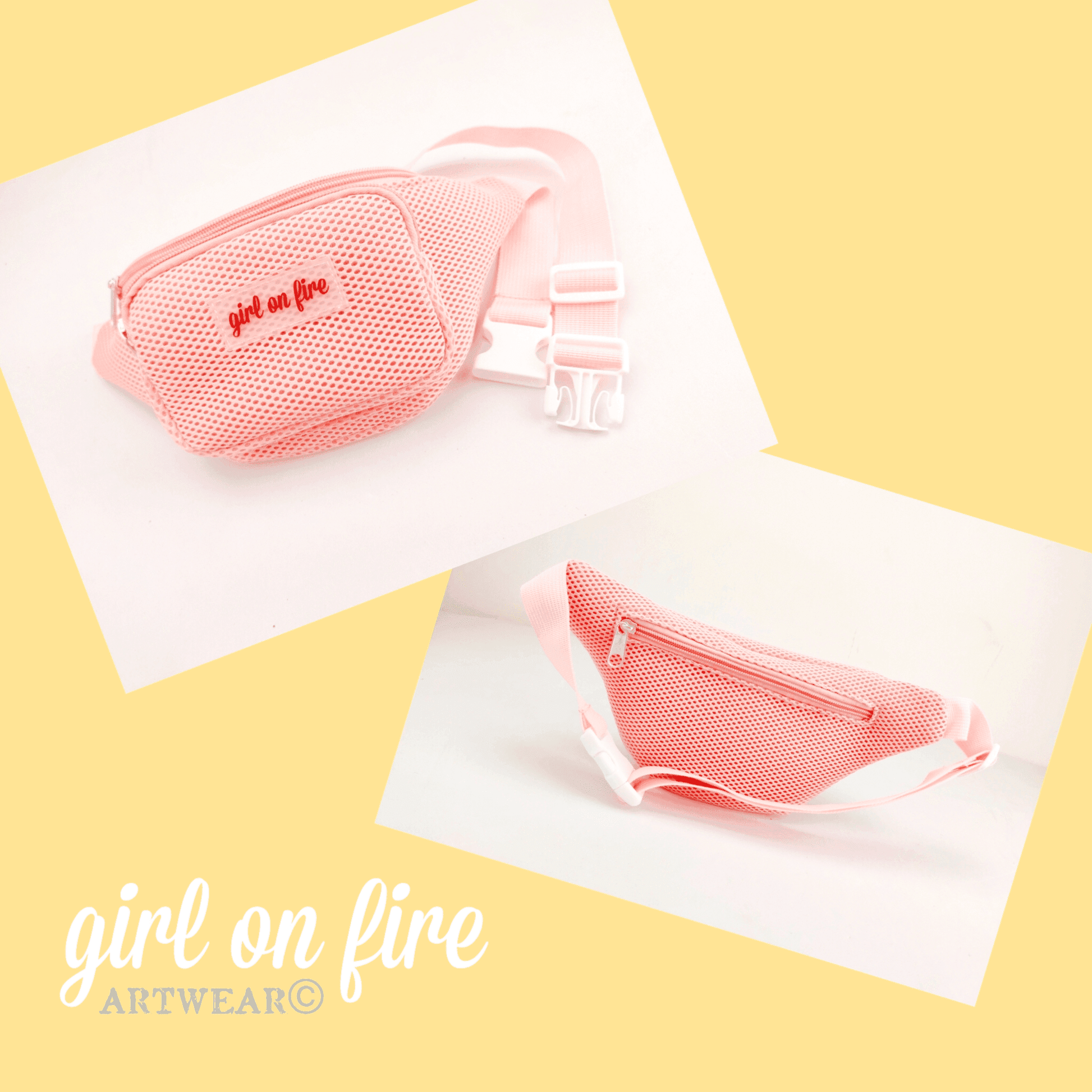 girl on fire artwear  crossbody waist bag in pink