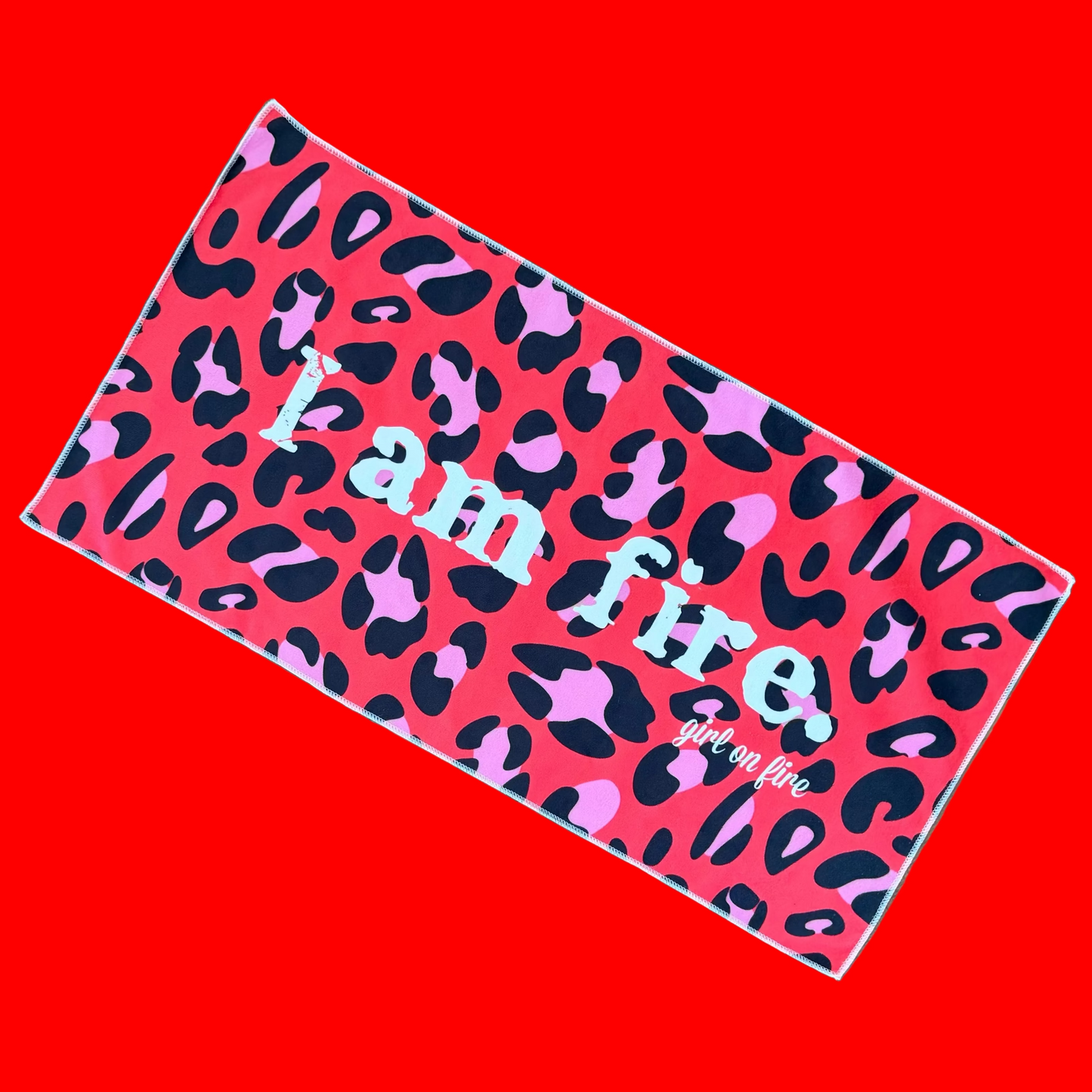 gof eco red leopard travel bath towel on red background